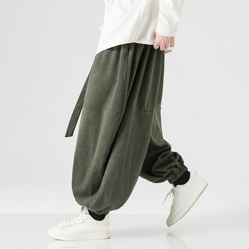 Winter Solid Color Men's Harem Pure Cotton Corduroy Pants With Pockets