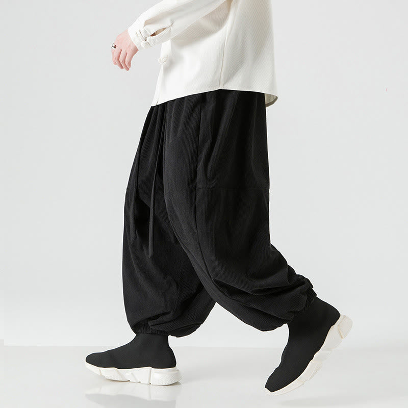 Winter Solid Color Men's Harem Pure Cotton Corduroy Pants With Pockets