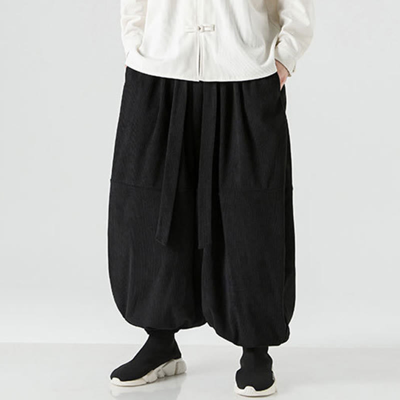 Winter Solid Color Men's Harem Pure Cotton Corduroy Pants With Pockets