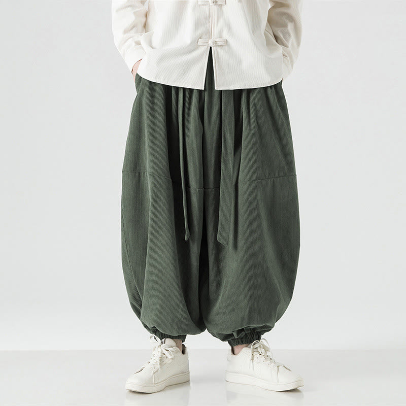 Winter Solid Color Men's Harem Pure Cotton Corduroy Pants With Pockets