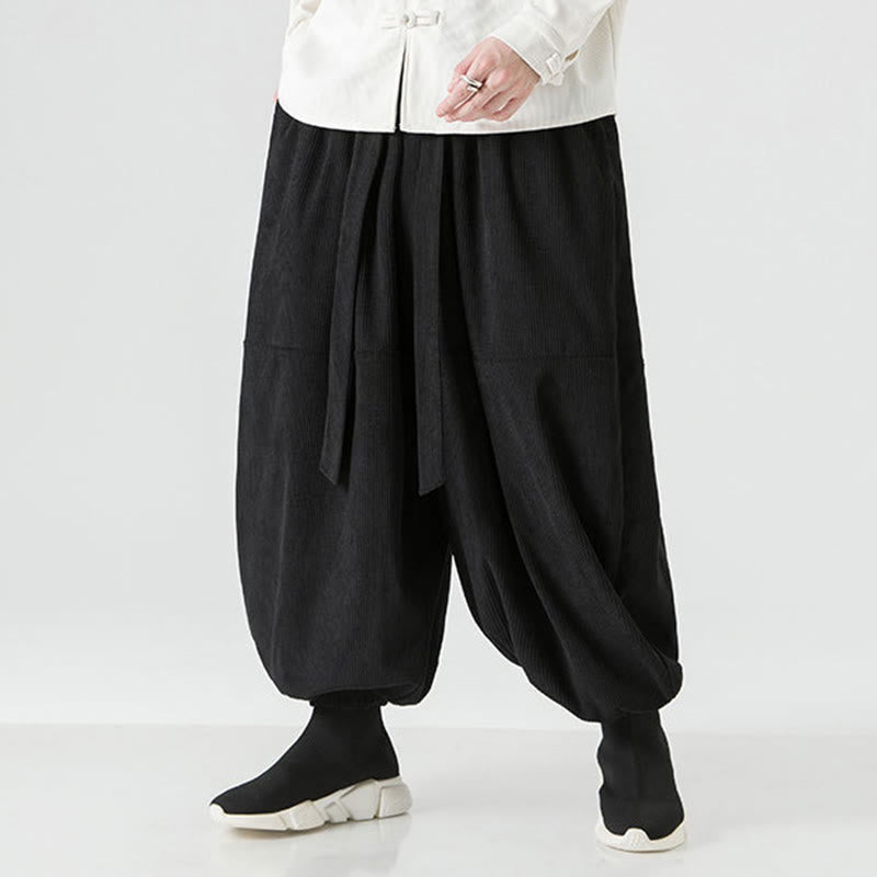 Winter Solid Color Men's Harem Pure Cotton Corduroy Pants With Pockets