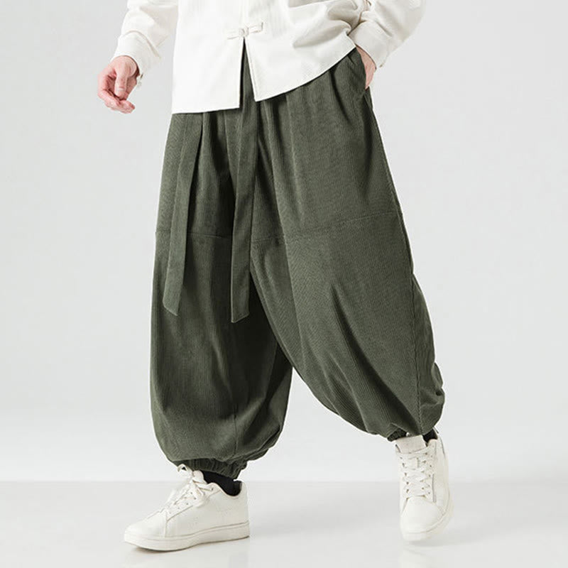 Winter Solid Color Men's Harem Pure Cotton Corduroy Pants With Pockets