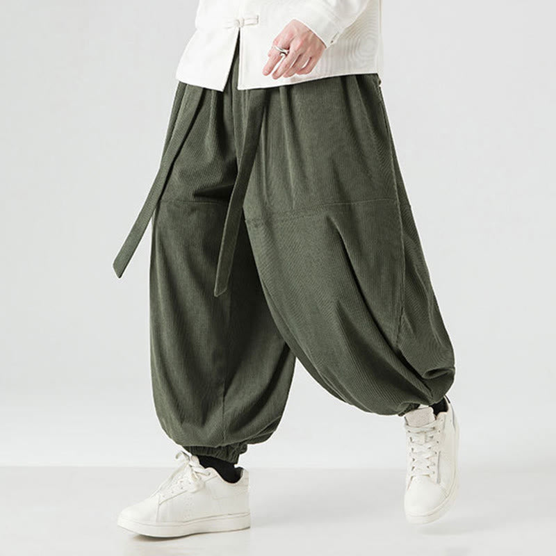 Winter Solid Color Men's Harem Pure Cotton Corduroy Pants With Pockets