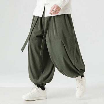 Winter Solid Color Men's Harem Pure Cotton Corduroy Pants With Pockets
