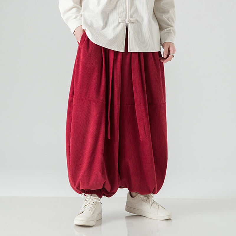 Winter Solid Color Men's Harem Pure Cotton Corduroy Pants With Pockets