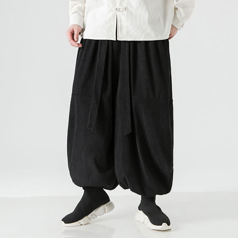 Winter Solid Color Men's Harem Pure Cotton Corduroy Pants With Pockets