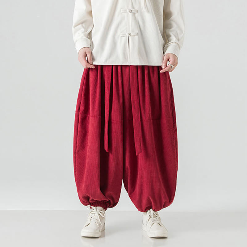 Winter Solid Color Men's Harem Pure Cotton Corduroy Pants With Pockets