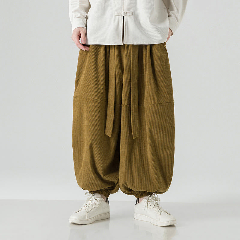 Winter Solid Color Men's Harem Pure Cotton Corduroy Pants With Pockets