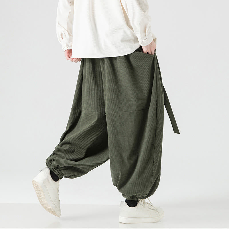 Winter Solid Color Men's Harem Pure Cotton Corduroy Pants With Pockets