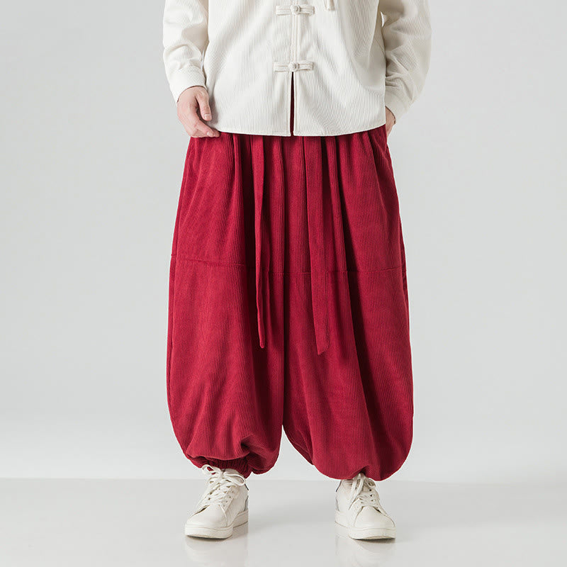 Winter Solid Color Men's Harem Pure Cotton Corduroy Pants With Pockets