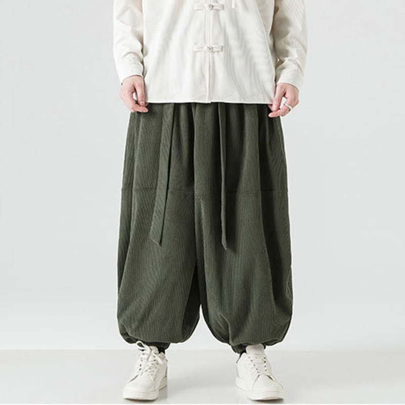Winter Solid Color Men's Harem Pure Cotton Corduroy Pants With Pockets