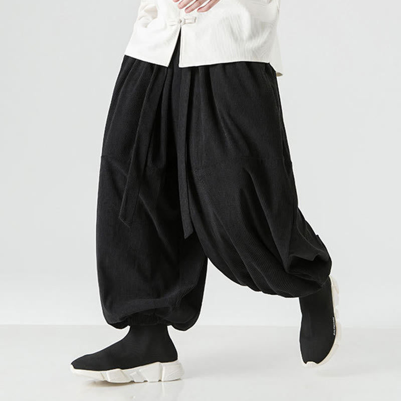 Winter Solid Color Men's Harem Pure Cotton Corduroy Pants With Pockets
