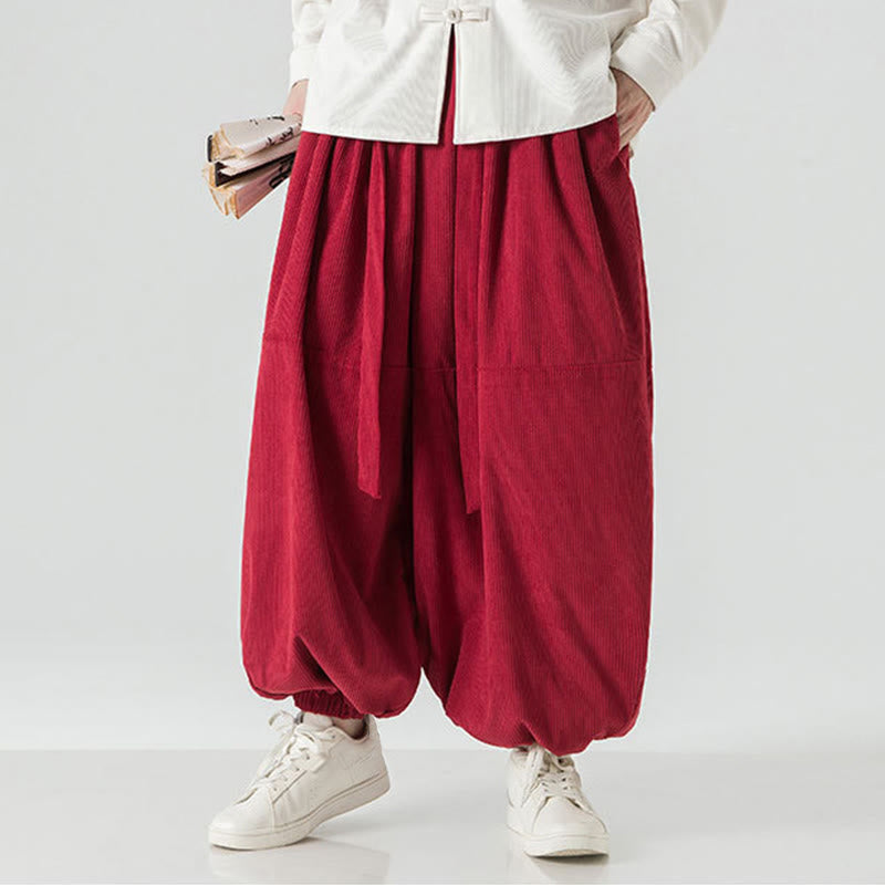 Winter Solid Color Men's Harem Pure Cotton Corduroy Pants With Pockets