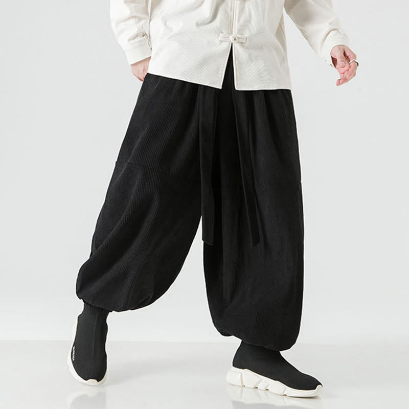 Winter Solid Color Men's Harem Pure Cotton Corduroy Pants With Pockets