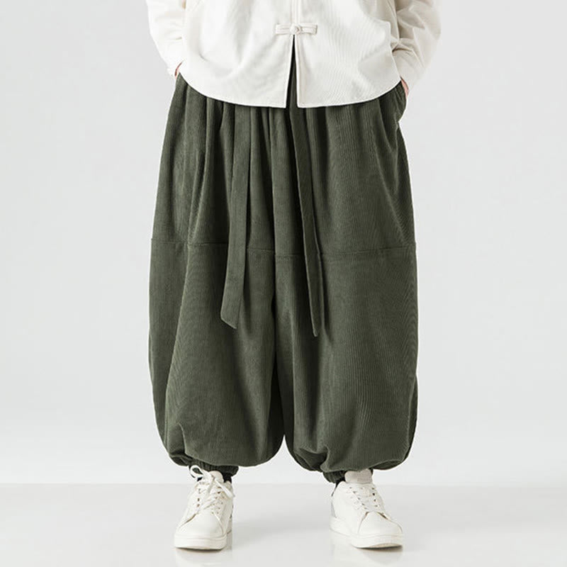 Winter Solid Color Men's Harem Pure Cotton Corduroy Pants With Pockets