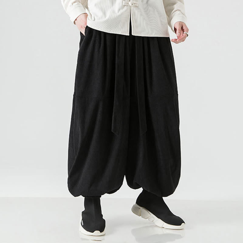 Winter Solid Color Men's Harem Pure Cotton Corduroy Pants With Pockets