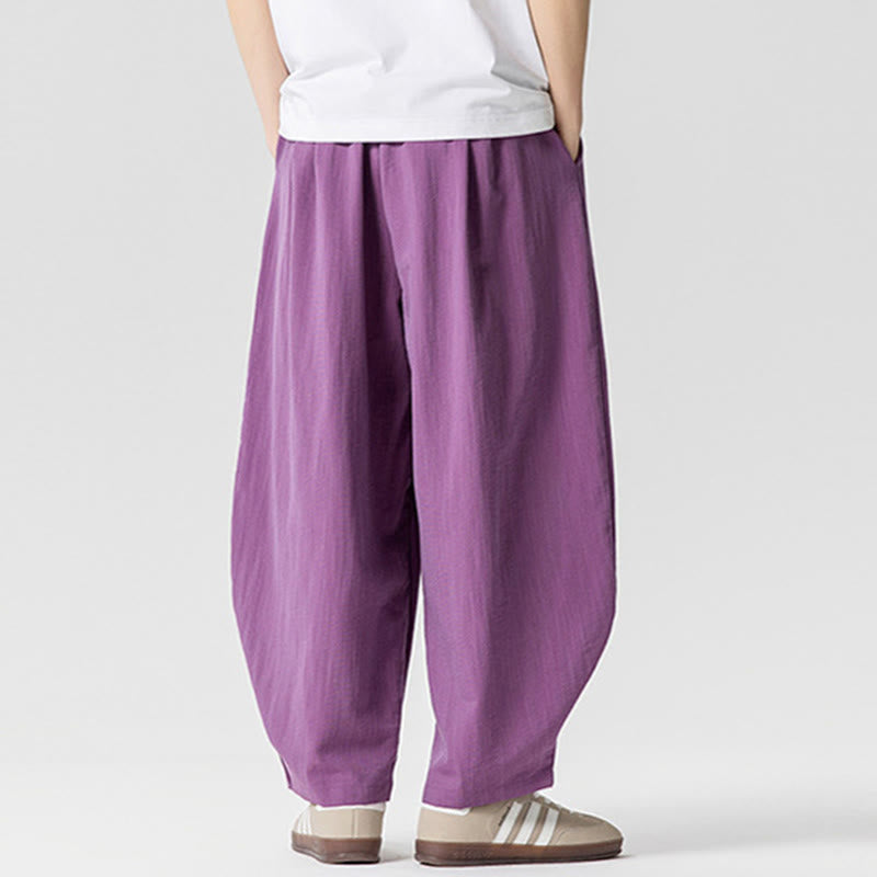 Summer Pure Color Drawstring Men's Cotton Ankle-Length Pants With Pockets