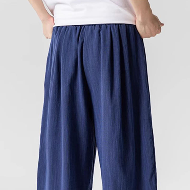 Summer Pure Color Drawstring Men's Cotton Ankle-Length Pants With Pockets