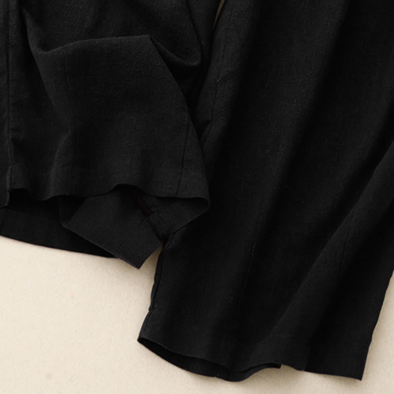 Solid Color Cotton Women's Wide Leg Pants With Pockets