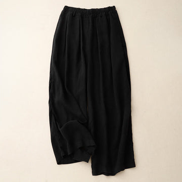Solid Color Cotton Women's Wide Leg Pants With Pockets