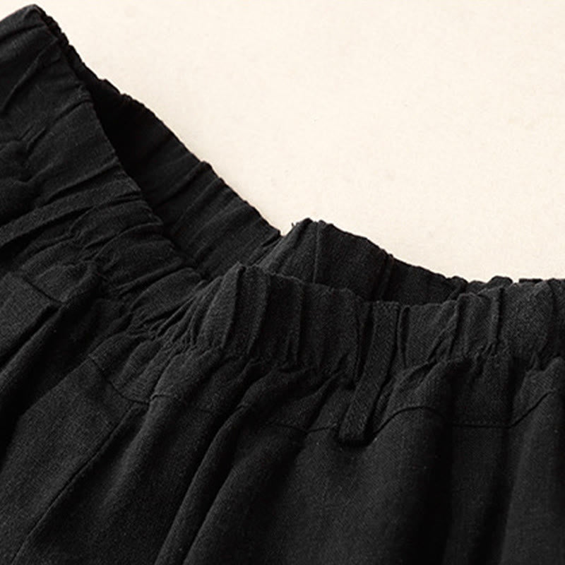 Solid Color Cotton Women's Wide Leg Pants With Pockets