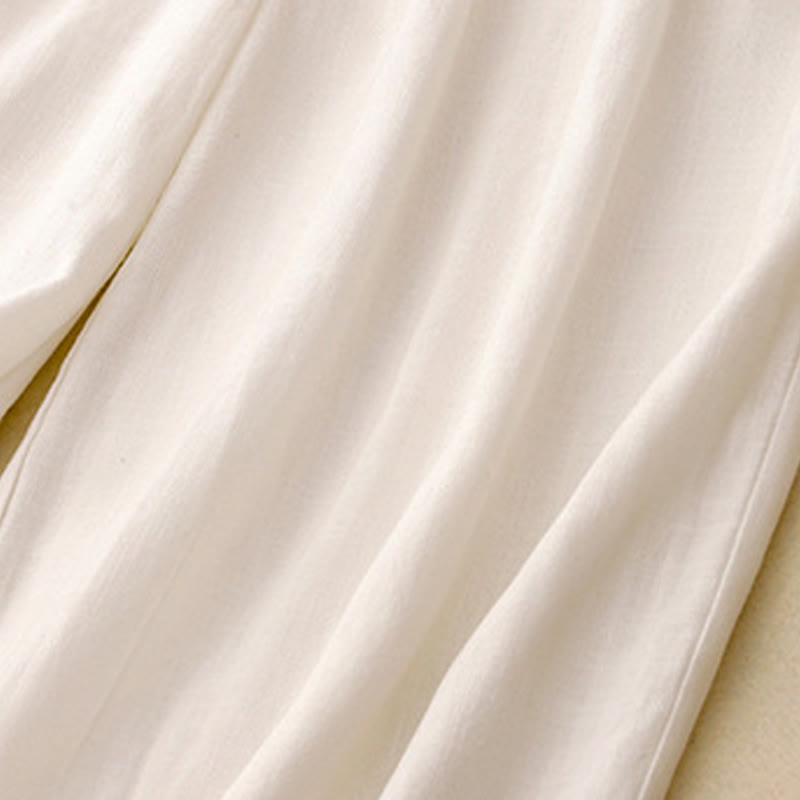 Solid Color Cotton Women's Wide Leg Pants With Pockets