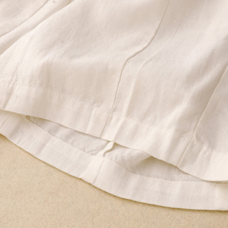 Solid Color Cotton Women's Wide Leg Pants With Pockets