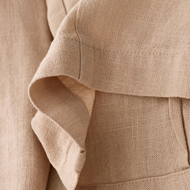 Solid Color Cotton Women's Wide Leg Pants With Pockets