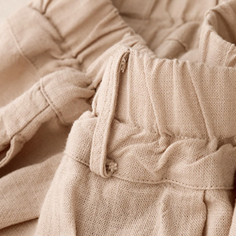 Solid Color Cotton Women's Wide Leg Pants With Pockets