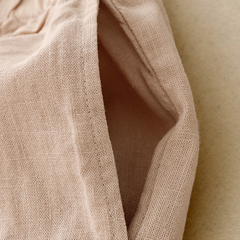 Solid Color Cotton Women's Wide Leg Pants With Pockets