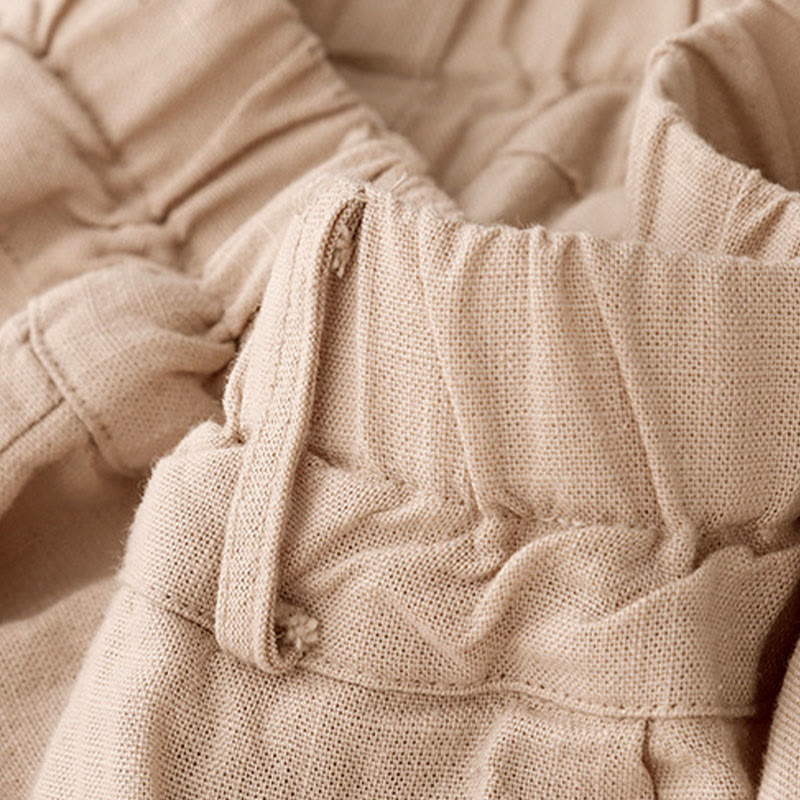 Solid Color Cotton Women's Wide Leg Pants With Pockets