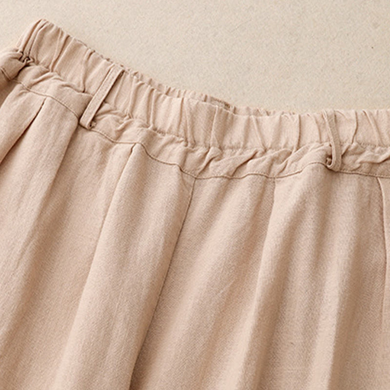 Solid Color Cotton Women's Wide Leg Pants With Pockets