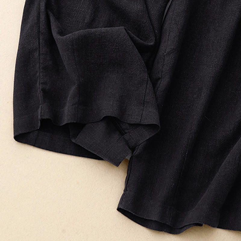 Solid Color Cotton Women's Wide Leg Pants With Pockets