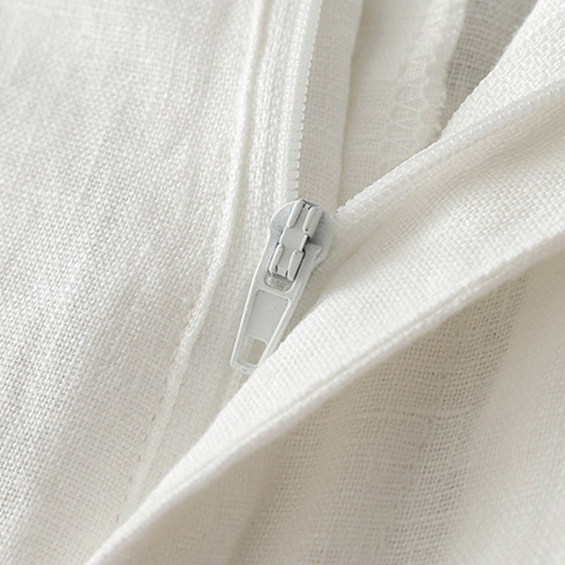 Solid Color Cotton Women's Button Wide Leg Pants With Pockets