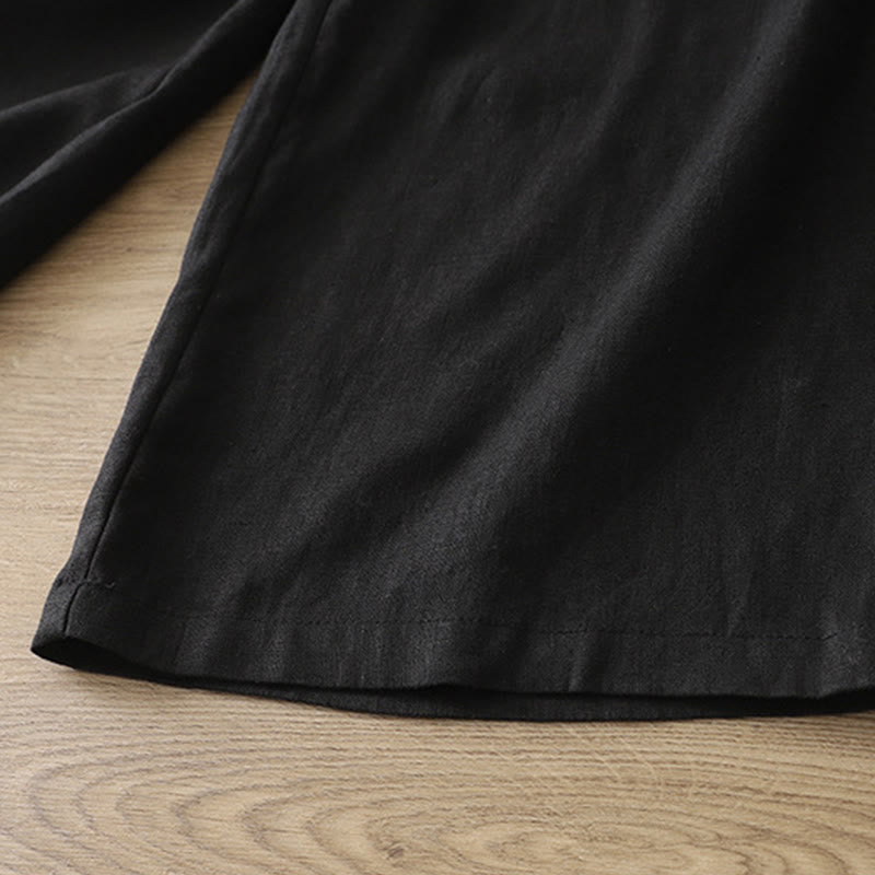 Solid Color Cotton Women's Button Wide Leg Pants With Pockets