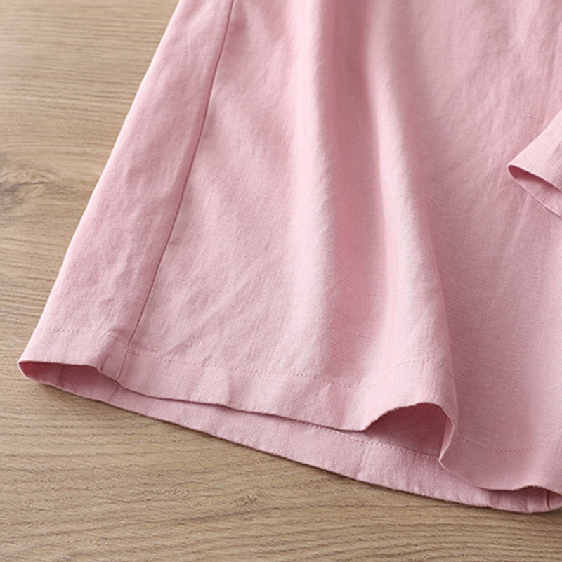 Solid Color Cotton Women's Button Wide Leg Pants With Pockets