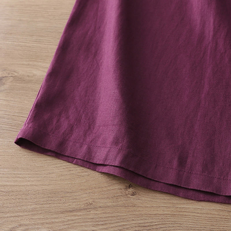 Solid Color Cotton Women's Button Wide Leg Pants With Pockets