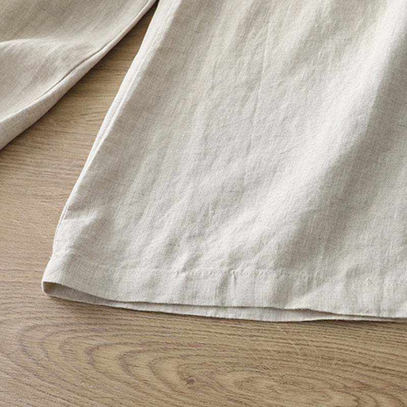 Solid Color Cotton Women's Button Wide Leg Pants With Pockets