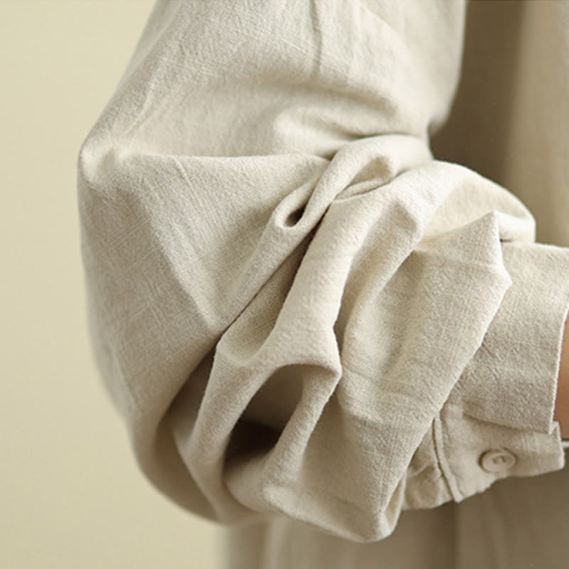 Women's Long Sleeve Crew Neck Cotton Jacket With Pockets