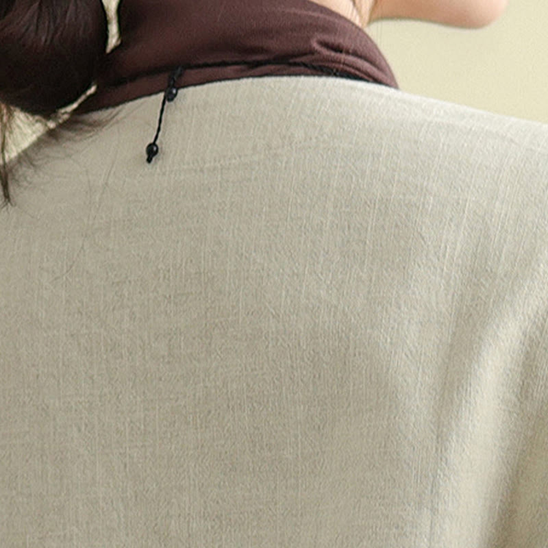 Women's Long Sleeve Crew Neck Cotton Jacket With Pockets