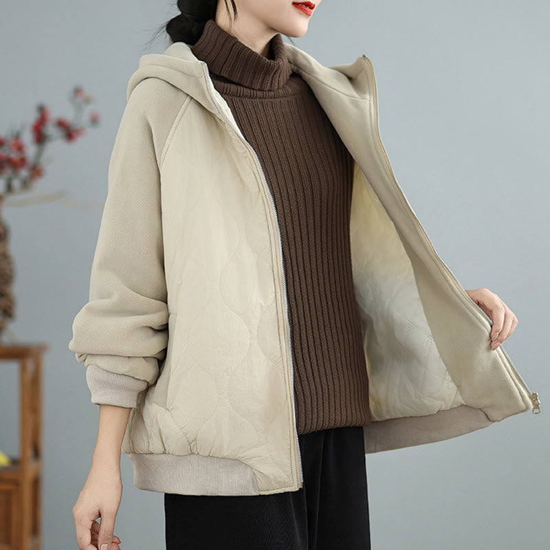Women's Long Sleeve Thickened Warm Hood Cotton Jacket With Pockets