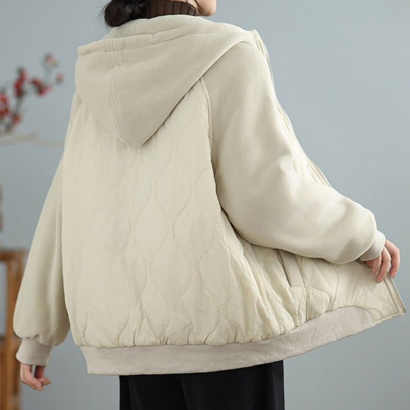 Women's Long Sleeve Thickened Warm Hood Cotton Jacket With Pockets