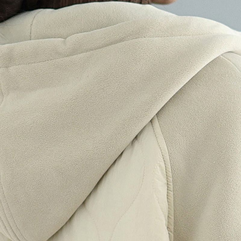 Women's Long Sleeve Thickened Warm Hood Cotton Jacket With Pockets