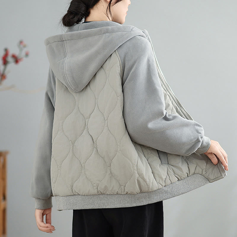 Women's Long Sleeve Thickened Warm Hood Cotton Jacket With Pockets