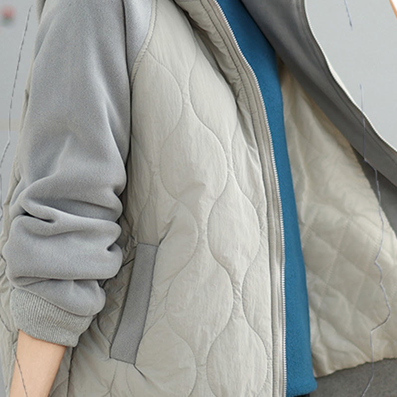 Women's Long Sleeve Thickened Warm Hood Cotton Jacket With Pockets