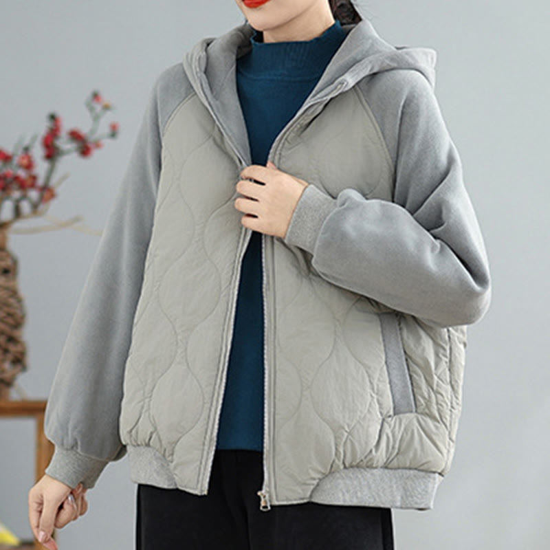 Women's Long Sleeve Thickened Warm Hood Cotton Jacket With Pockets