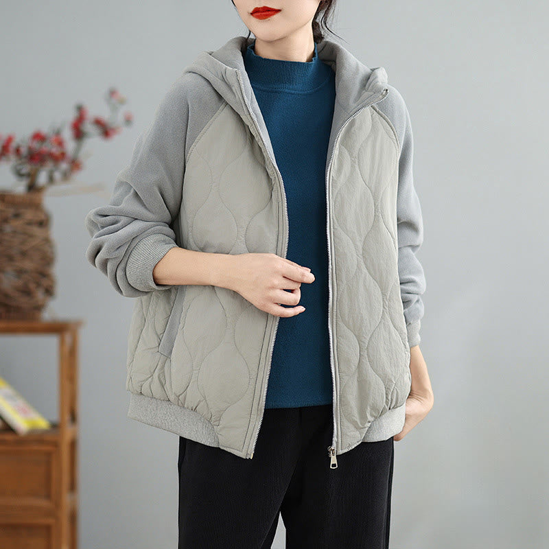 Women's Long Sleeve Thickened Warm Hood Cotton Jacket With Pockets