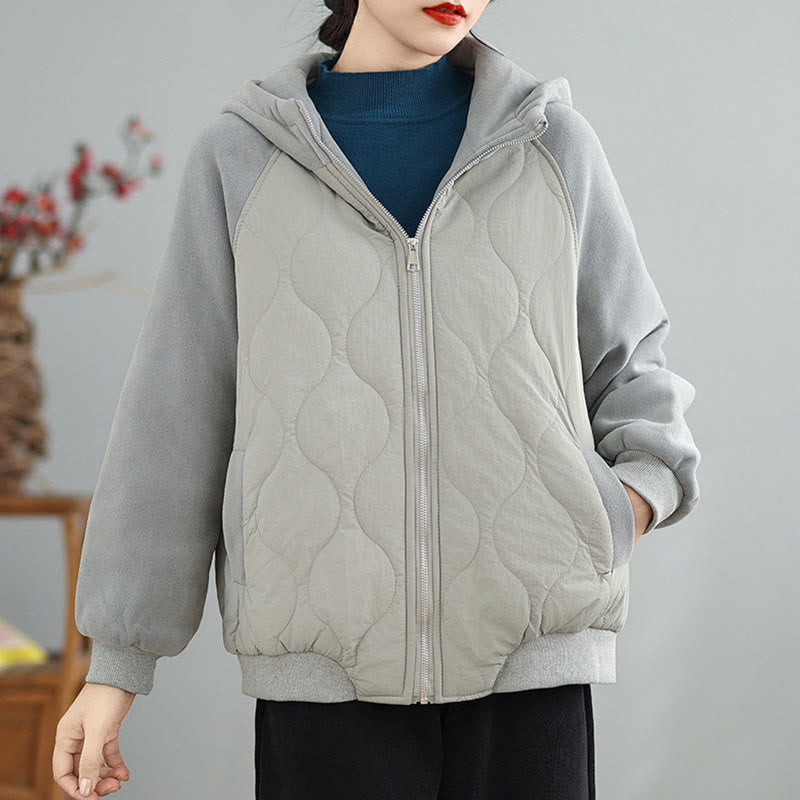 Women's Long Sleeve Thickened Warm Hood Cotton Jacket With Pockets