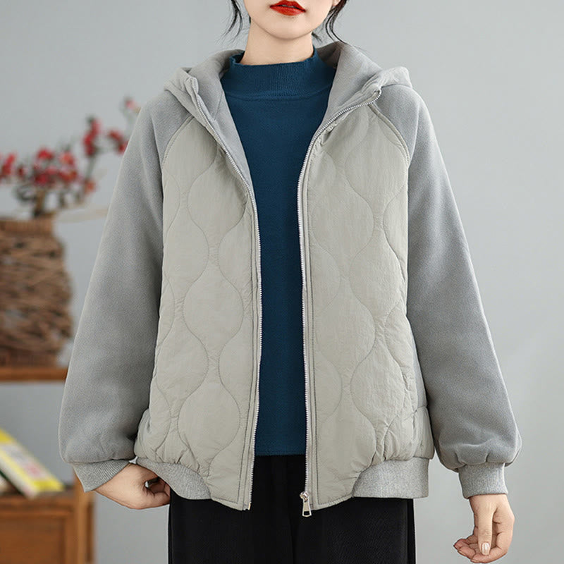 Women's Long Sleeve Thickened Warm Hood Cotton Jacket With Pockets