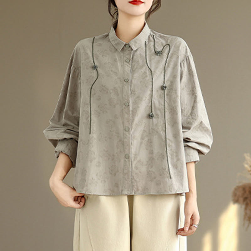 Embroidered Floral Stand-Collar Breathable Mindful Shirt